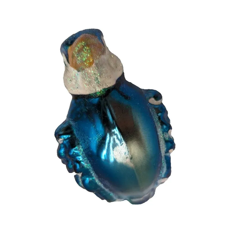 Blue‎ Bird Ornament w/Feathers Blown Glass Decorative